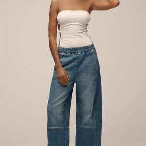 Pilcro Wide-Leg Two-Tone Blue Jeans